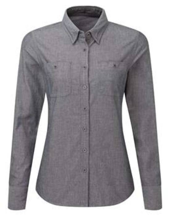 WOMEN`S ORGANIC CHAMBRAY FAIRTRADE SHIRT - Grey Denim, #505759<br><small>UT-pr347gd-2xl</small>