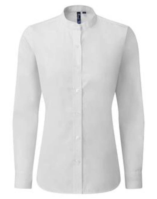 WOMEN’S BANDED COLLAR `GRANDAD` SHIRT - White, #FFFFFF<br><small>UT-pr358wh-2xl</small>