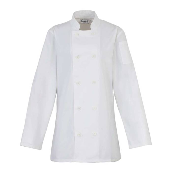 LADIES’ LONG SLEEVE CHEF’S JACKET - White, #FFFFFF<br><small>UT-pr671wh-2xl</small>