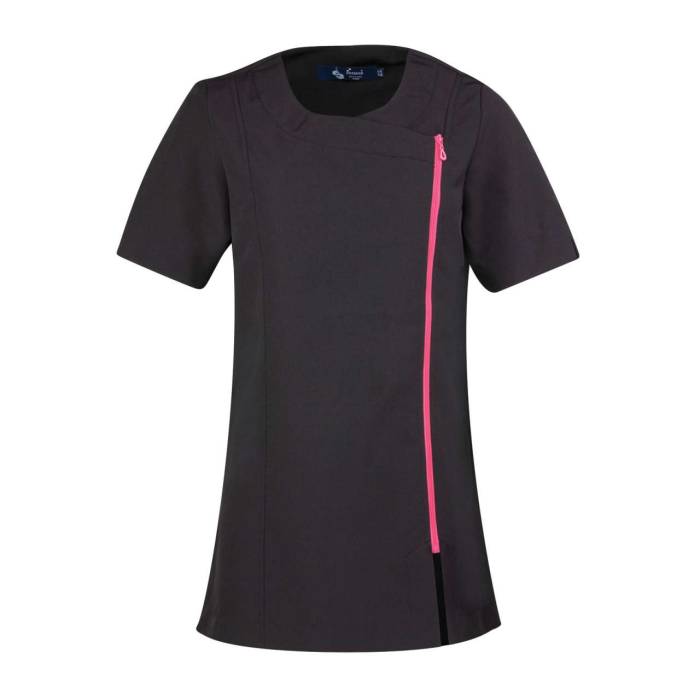 ‘CAMELLIA’ BEAUTY AND SPA TUNIC - Black/Hot Pink, #000000/#CE0F69<br><small>UT-pr686bl/hpi-xs</small>