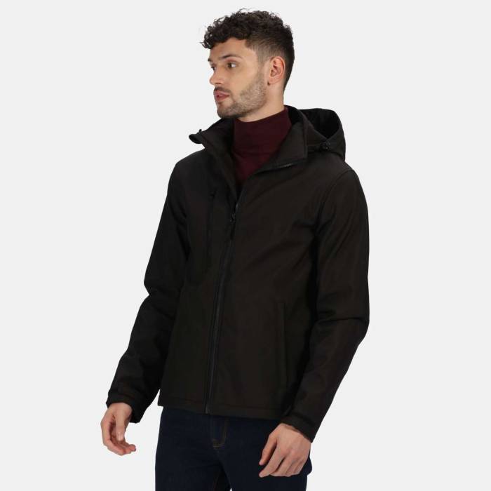 VENTURER 3 LAYER HOODED PRINTABLE SOFTSHELL JACKET - Black/Black, #000000/#000000<br><small>UT-retra701bl/bl-s</small>