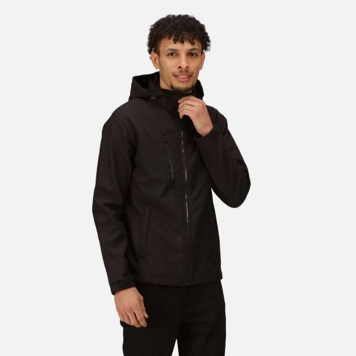 VENTURER 3 LAYER HOODED PRINTABLE SOFTSHELL JACKET - Black/Classic Red, #000000/#C31623<br><small>UT-retra701bl/cre-2xl</small>