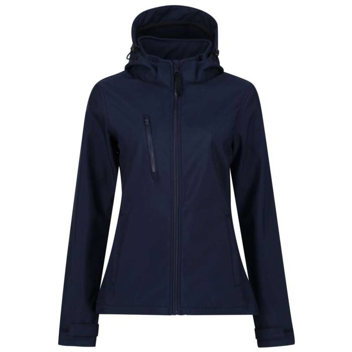 WOMEN`S VENTURER 3 LAYER HOODED PRINTABLE SOFTSHELL JACKET - Navy/French Blue, #131B38/#0072B5<br><small>UT-retra702nv/fbl-10</small>