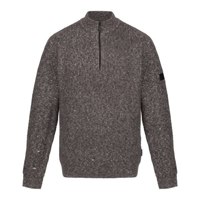 SOLOMON ZIP-NECK KNITTED PULLOVER - Dark Grey Marl, #41424a<br><small>UT-retrf673dg/m-2xl</small>