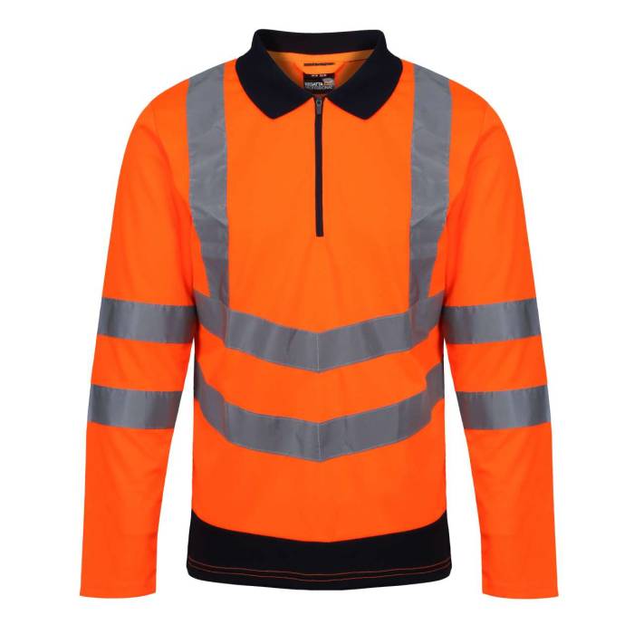 PRO HI-VIS LS POLO SHIRT - Orange/Navy, #F16E30/#131B38<br><small>UT-retrs192or/nv-3xl</small>