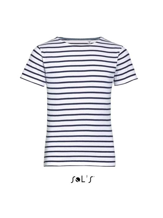 SOL`S MILES KIDS - ROUND NECK STRIPED T-SHIRT - White/Navy, #FFFFFF/#151D27<br><small>UT-so01400wh/nv-10a</small>