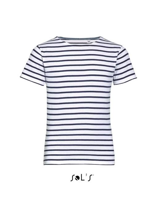 SOL`S MILES KIDS - ROUND NECK STRIPED T-SHIRT - White/Navy, #FFFFFF/#151D27<br><small>UT-so01400wh/nv-12a</small>