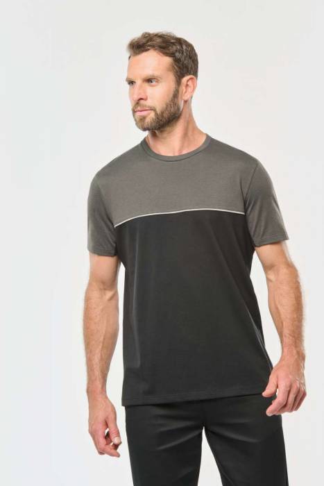 UNISEX ECO-FRIENDLY SHORT SLEEVE TWO-TONE T-SHIRT - Red/Dark Grey, #BE3D32/#62605D<br><small>UT-wk304re/dg-m</small>