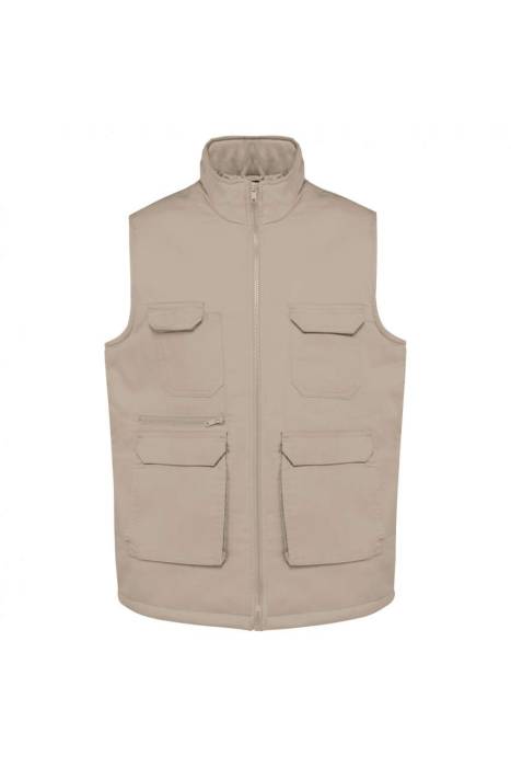 UNISEX PADDED MULTI-POCKET POLYCOTTON VEST - Beige, #AAA094<br><small>UT-wk607be-3xl</small>