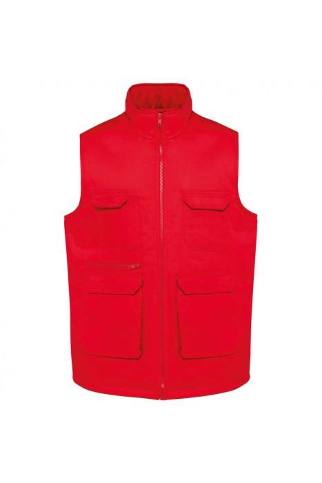 UNISEX PADDED MULTI-POCKET POLYCOTTON VEST - Red, #fc0a12<br><small>UT-wk607re-l</small>