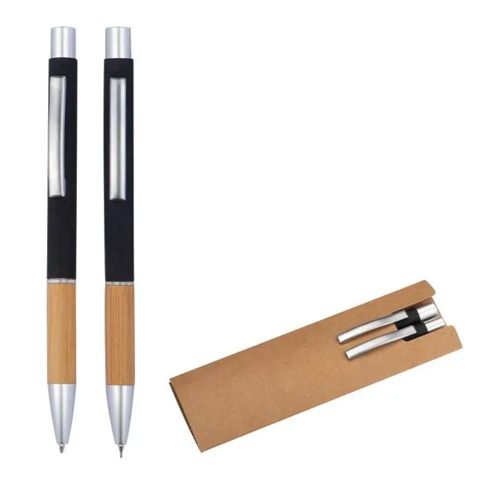 Alumínium írószer készlet bambusz markolatú tollal