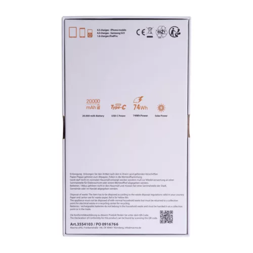 MoLu Tallahassee napelemes powerbank, 20.000 mAh