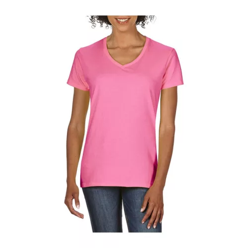 PREMIUM COTTON®NŐI V-NYAKÚ PÓLÓ (M, Azalea)