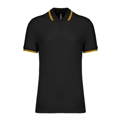 Men'S 2 Striped Short Sleeved Poloshirt (M, Black/Yellow)