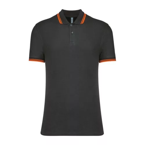 Men'S 2 Striped Short Sleeved Poloshirt (L, Dark Grey/Orange)