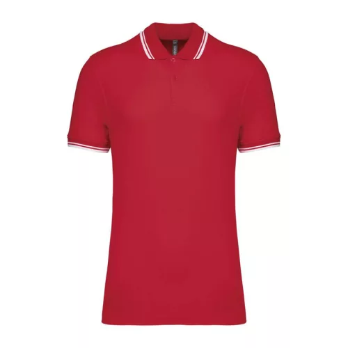 Men'S 2 Striped Short Sleeved Poloshirt (L, Red/White)