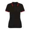 Ladie'S 2 Striped Short Sleeved Poloshirt (L, Black/Red)