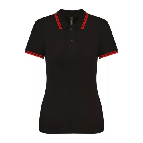 Ladie'S 2 Striped Short Sleeved Poloshirt (XS, Black/Red)