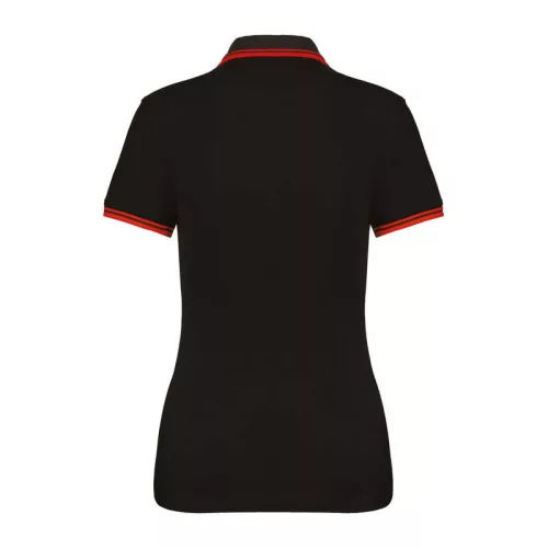 Ladie'S 2 Striped Short Sleeved Poloshirt (XS, Black/Red)