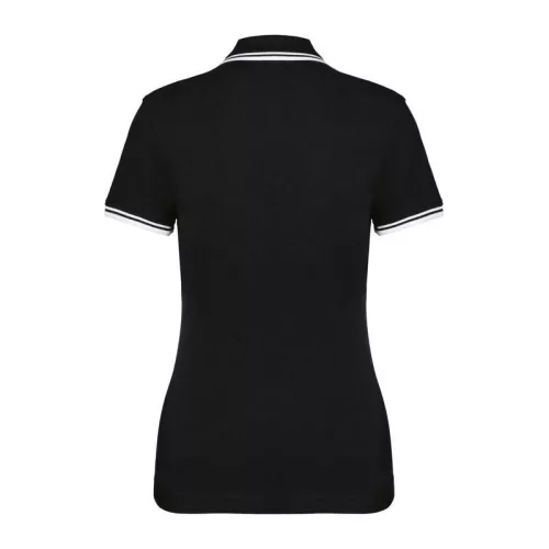 Ladie'S 2 Striped Short Sleeved Poloshirt (L, Black/White)