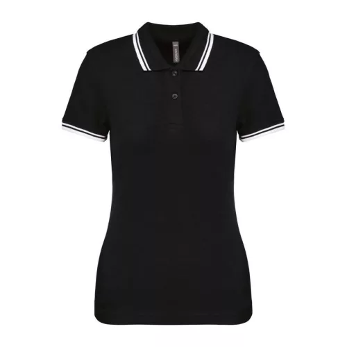 Ladie'S 2 Striped Short Sleeved Poloshirt (M, Black/White)