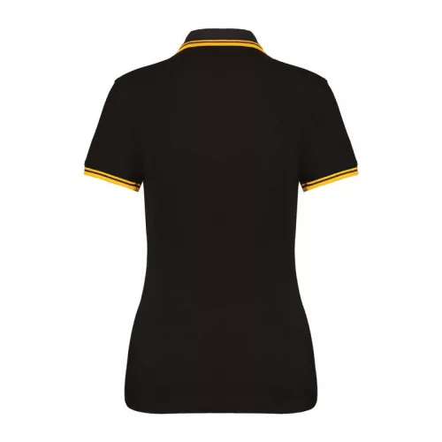 Ladie'S 2 Striped Short Sleeved Poloshirt (L, Black/Yellow)