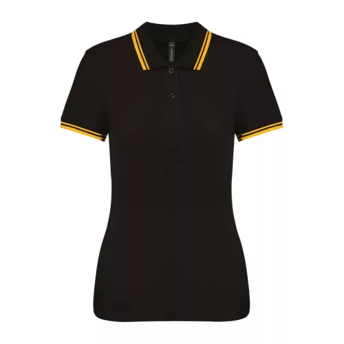 Ladie'S 2 Striped Short Sleeved Poloshirt (XL, Black/Yellow)