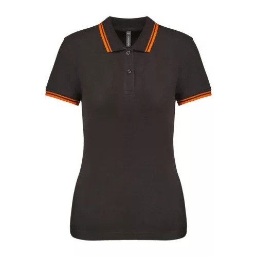 Ladie'S 2 Striped Short Sleeved Poloshirt (L, Dark Grey/Orange)