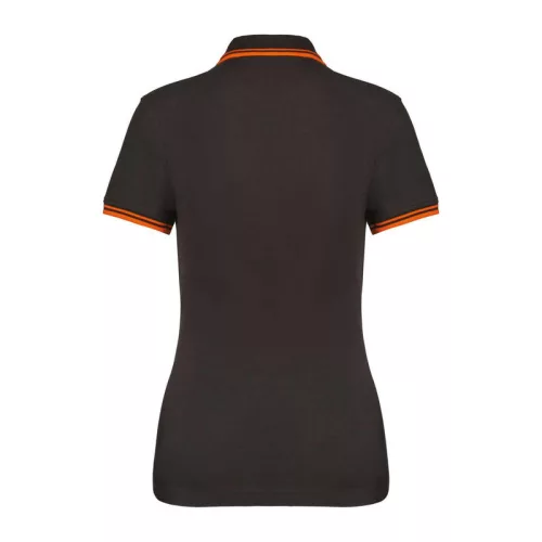Ladie'S 2 Striped Short Sleeved Poloshirt (S, Dark Grey/Orange)