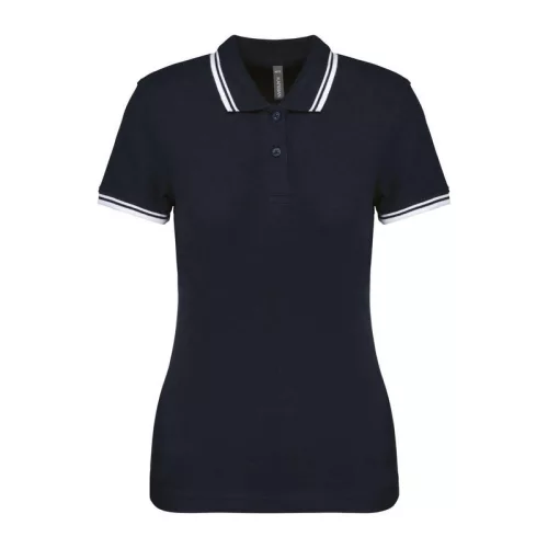 Ladie'S 2 Striped Short Sleeved Poloshirt (XS, Navy/White)