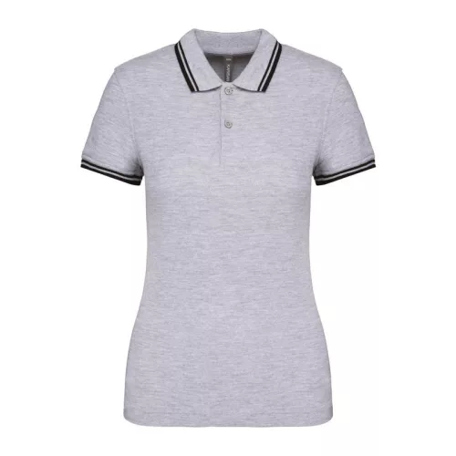 Ladie'S 2 Striped Short Sleeved Poloshirt (2XL, Black/Oxford Grey)
