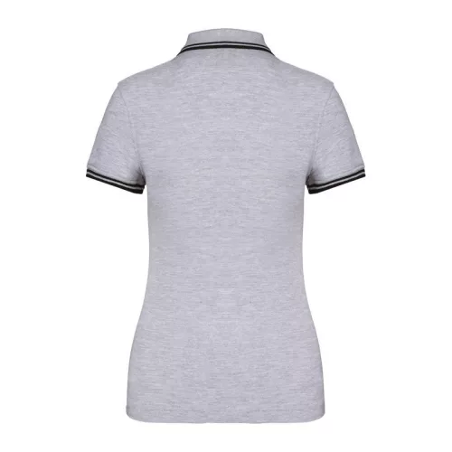 Ladie'S 2 Striped Short Sleeved Poloshirt (2XL, Black/Oxford Grey)