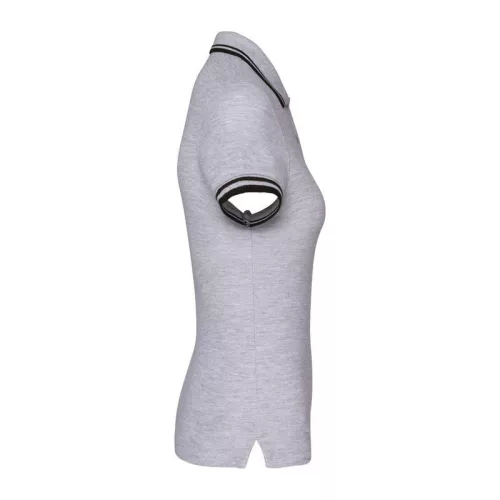 Ladie'S 2 Striped Short Sleeved Poloshirt (2XL, Black/Oxford Grey)