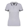 Ladie'S 2 Striped Short Sleeved Poloshirt (M, Black/Oxford Grey)