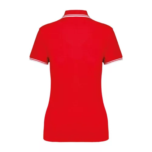 Ladie'S 2 Striped Short Sleeved Poloshirt (2XL, Red/White)