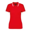 Ladie'S 2 Striped Short Sleeved Poloshirt (M, Red/White)