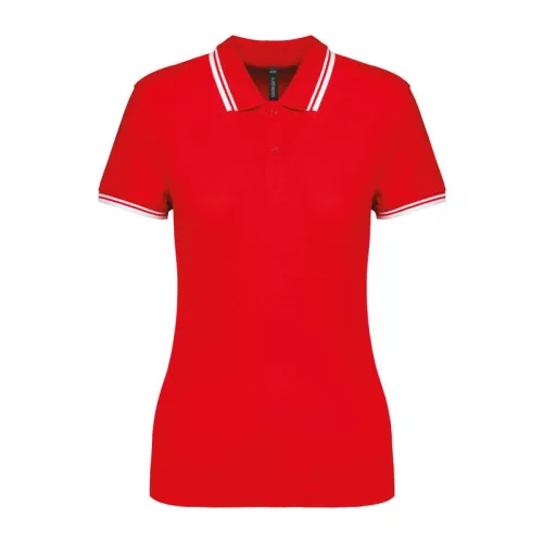 Ladie'S 2 Striped Short Sleeved Poloshirt (S, Red/White)