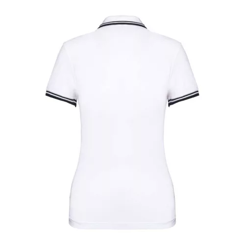 Ladie'S 2 Striped Short Sleeved Poloshirt (XL, White/Navy)