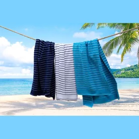 BEACH STRIPED TOWEL (90X180, Navy/White)