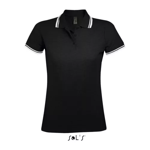 SOL'S PASADENA WOMEN POLO SHIRT (2XL, Black/White)