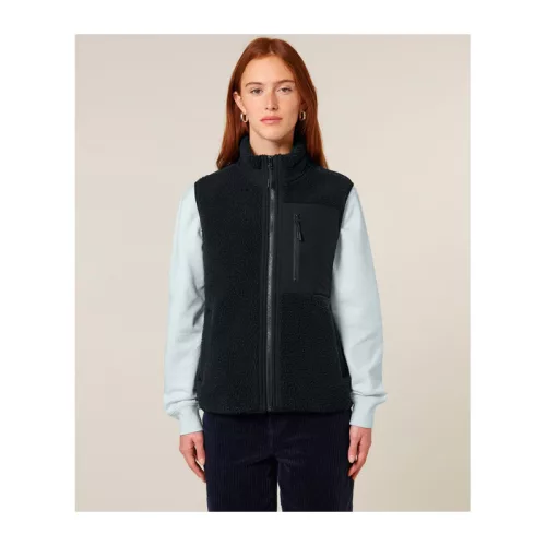 Liner uniszex ujjatlan sherpa mellény (M, Black)