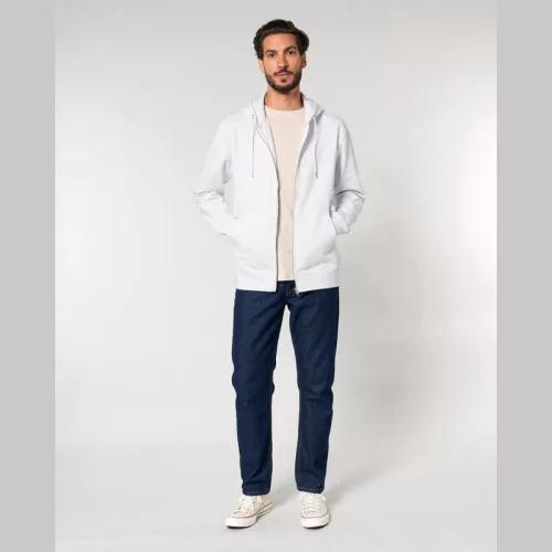 Cultivator 2.0 uniszex cipzáras kapucnis pulóver (L, White)