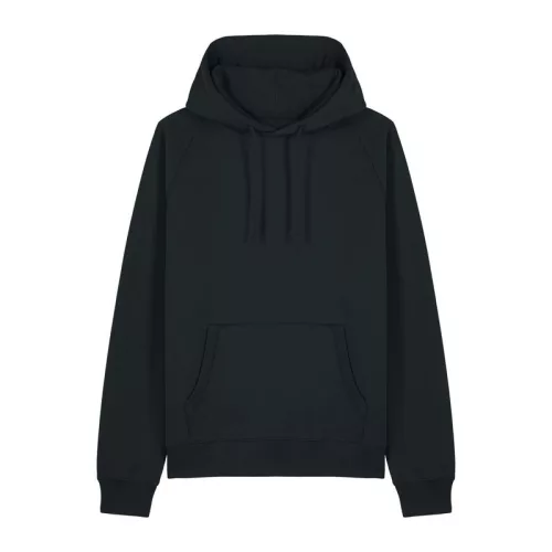 Striker uniszex, laza raglán ujjú kapucnis pulóver (L, Black)