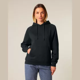   Striker uniszex, laza raglán ujjú kapucnis pulóver (S, Black)