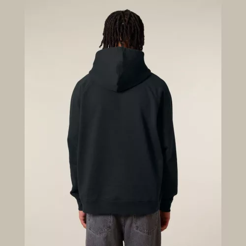 Striker uniszex, laza raglán ujjú kapucnis pulóver (3XL, Black)