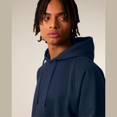 Striker uniszex, laza raglán ujjú kapucnis pulóver (L, French Navy)