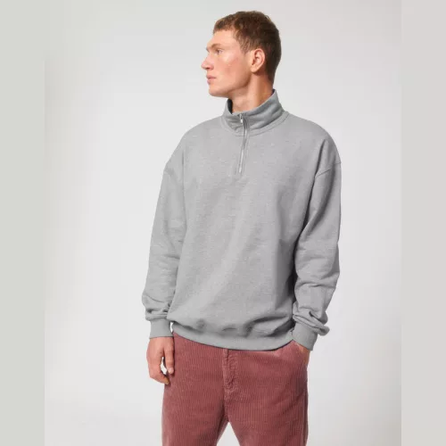 Miller Dry uniszex, negyed cipzáras pulóver (M, Heather Grey)