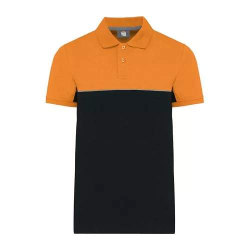 UNISEX ECO-FRIENDLY TWO-TONE SHORT SLEEVE POLO SHI (2XL, Black/Orange)
