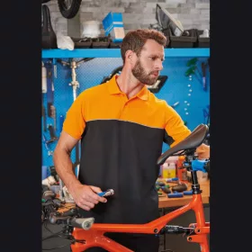   UNISEX ECO-FRIENDLY TWO-TONE SHORT SLEEVE POLO SHI (XS, Black/Orange)
