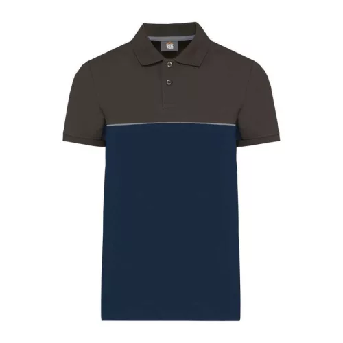 UNISEX ECO-FRIENDLY TWO-TONE SHORT SLEEVE POLO SHI (S, Navy/Dark Grey)